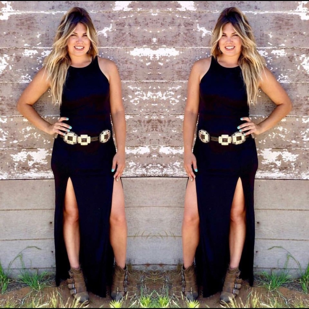 NWT Black double slit Racerback maxi dress